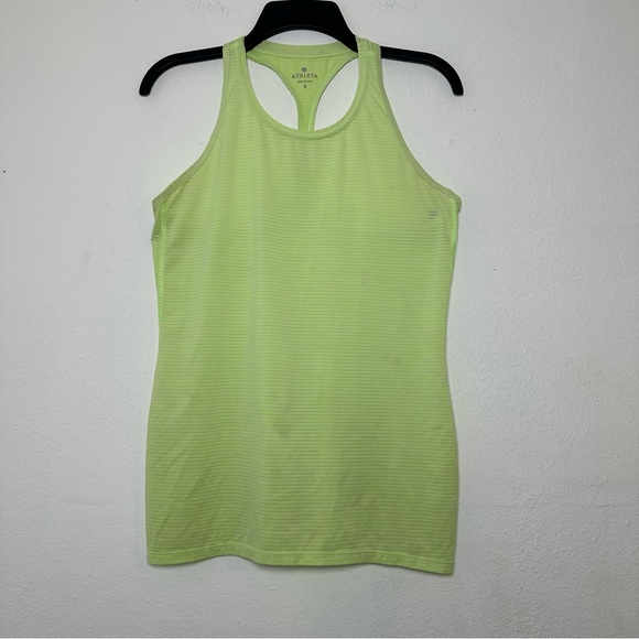 Athleta High Neck Shadow Stripe Chi Tank Neon Green Racetrack Size Small - Picture 2 of 8
